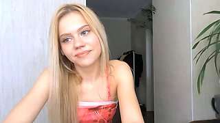 Blonde Babe Teases in Pink Top