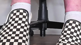 Sneaky Office Foot Tease in Checkerboard Vans - Toe-only Strip & Intense Barefoot Play POV