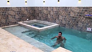 I snuck in to their pool for a dip but they caught me!