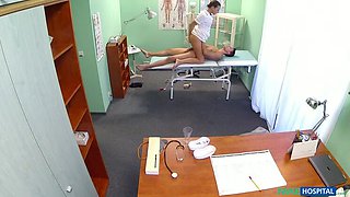 Hot nurse massages patient before sucking and fucking him