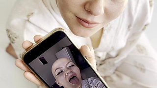Cumtribute Bald Girl Cleanup Her Phone After