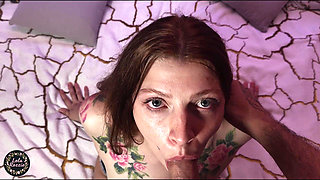Red-haired Rozzie Sucks Well and Gets Cum in Her Mouth and on Her Chest
