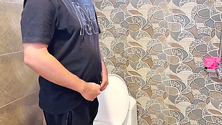 Fuck and Creampie for a Busty Babe on the Bathroom Floor