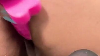 Busty Ebony Girl Getting so Creamie While Riding Her Dildo