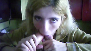 young blonde  wife sucks cock, toy with dildo, gets cum in mouth and swallow