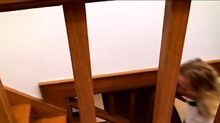 Femdom mistress spanking a blonde restrained sub