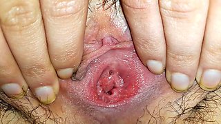Closeup Pulling Hairy Pussy Lips