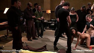 Hot mixed slave fucked in public