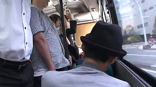 Japanese student in uniform gaped at the bus