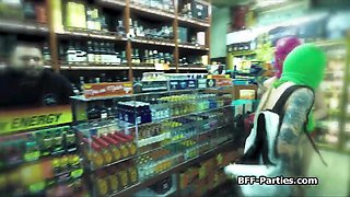 Busty bikini girlfriends enjoying loot and cock