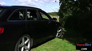British voyeur babe in car watching guy jerks off outdo