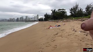 Babe Can I Cum On Your Tits? - Public Cock Flashing On The Beach 10 Min - Katty West And Mia Mi