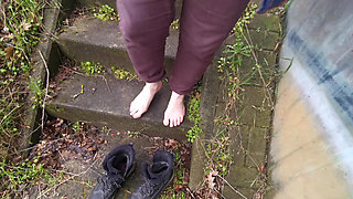 Slapping Her Tits Near Railway and in Small Hut