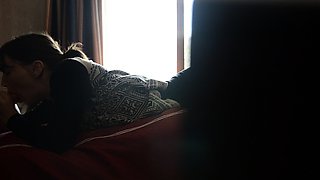 Brunette handjob amateur sensually jerks off her boyfriend