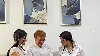 Little Schoolgirls Get Threesome Fucking the Nerd in Class