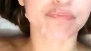 Double Cumshot with Facial and Swallowing a Lot of Milk From Two Big Cocks