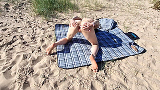 Naked at the Public Beach, Spreading and Gaping My Pussy and Peeing