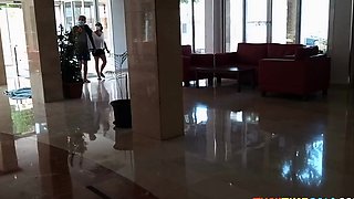 Public Nudity in a Hotel Lobby - No Panties Flash