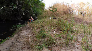 Encounter with a stranger at a waterfall ends in outdoor sex.