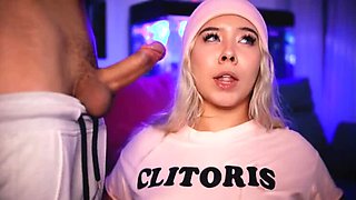 Blond bombshell Invites Neighbor for a Live Cock-Sucking Show