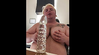 Fat hairy trans guy sucks and rides dildos