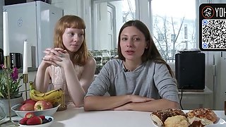 Amateur redhead and brunette lick pussy