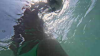 Naughty Blonde Pees in the Ocean Outdoor and Swimming Underwater