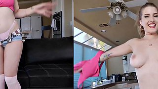 Cute Blonde Rose Carter Teases in Sheer Pantyhose During POV Blowjob Before Taking Big Cock for Hard
