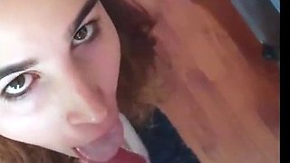Teen Brunette Sucks and Swallows POV