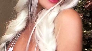Bodacious young blonde flashing her big tits on webcam
