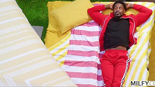 Greedy blonde milf can't get enough of this tremendous black pipe outdoor