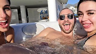 Busty brunette amateur outdoor fucking POV