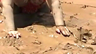 Julie Gets Messy in Mud - Huge Natural 38F Tits Swing in Wet Dirt Outside