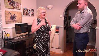 AuntJudysXXX - Horny GILF Mrs. Claire Fucks the Debt Collector