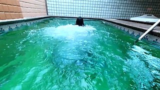 Hot Brunette's Naughty Motel Pool Solo Show