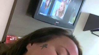 Busty brunette with big boobs rides cock