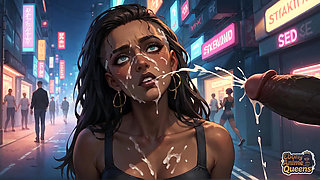 Cybernetic Ebony Queen's Milk Gushing Orgasm in Neon City! Warm Dark-hued Hardcore Porn!