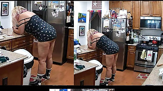 Exposed Beautiful blonde MILF fucked hard in the kitchen close up