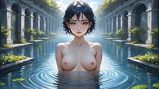 18 Year Teen Hentai Girl Posing Nude in the River Side