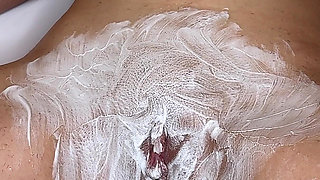 Shaving a Very Hairy Pussy with a Trimmer and a Razor!