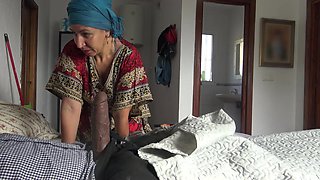 This Turkish Granny Is Shocked!!! I Take Out My Big Black Cock in Front of Her.