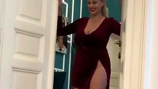 Beautiful blonde in solo striptease porn