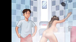 Jenny's hot shower scene in summertime saga with step-sis part two