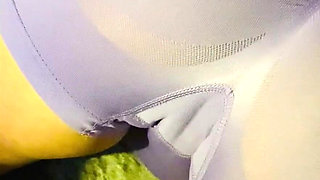 Perfect Cameltoe in Tight Purple Yoga Shorts