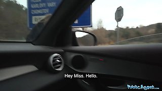 Public agent hitchhiker banged outdoors and indoors in fishnet body suit