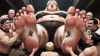 Huge Obese Giantess BBW - Slave Men Licking & Cleaning Her Big Feet