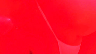 Horny Latina MILF in Red Light Spits on Cock, Sucks Balls, Gives Handjob and Facial Cumshot