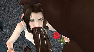 Busty and curvy Aerith from Final Fantasy deepthroat and fucked by Barret's black monster cock.