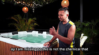 I End up Fucking the Technician Who Has a Hard Cock After Seeing Beautiful Latina Masturbating in the Jacuzzi