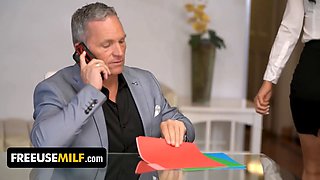 Freeuse cougar - hot assistant Jasmine Jae attends to all lustful needs of her bosses